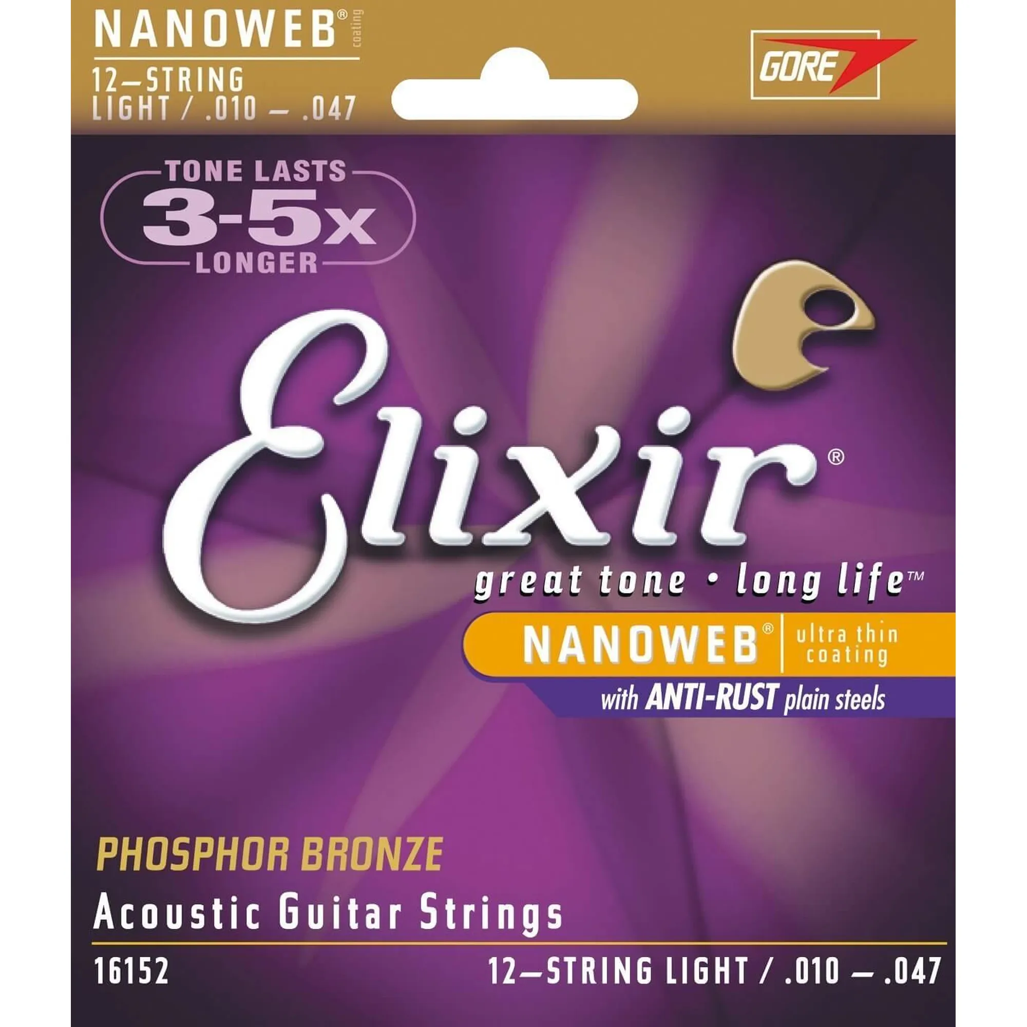 Elixir 16152 Nanoweb Phosphor 12-String Light