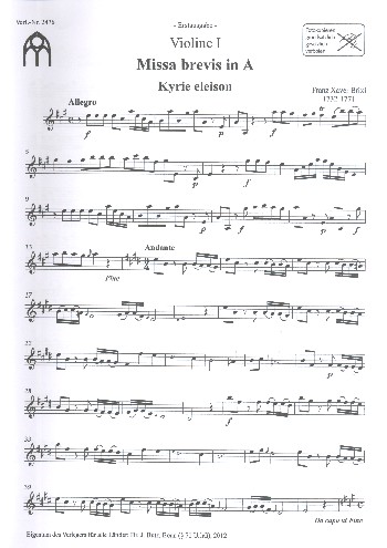 Vorderes Coverbild Missa brevis A-Dur