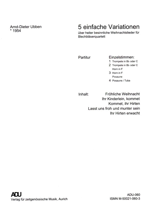 Vorderes Coverbild 5 einfache Variationen über heiter besinnliche Weihnachtslieder