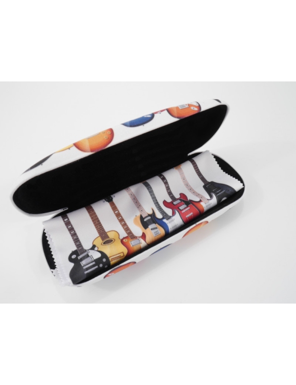 Vorderes Coverbild Brillenetui Gitarren mit Mikrofasertuch