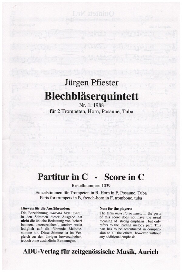 Vorderes Coverbild Blechbläserquintett Nr.1