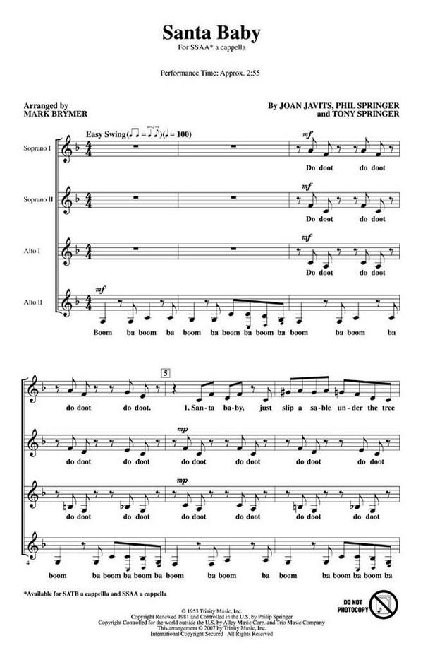 Vorderes Coverbild Santa Baby for female chorus a cappella