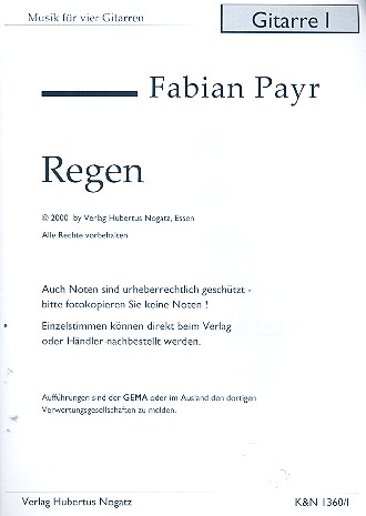 Vorderes Coverbild Regen für 4 Gitarren