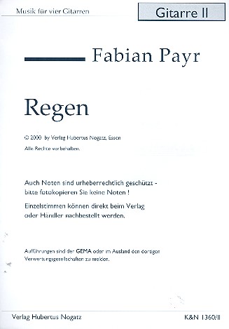 Vorderes Coverbild Regen für 4 Gitarren