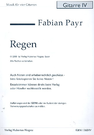 Vorderes Coverbild Regen für 4 Gitarren