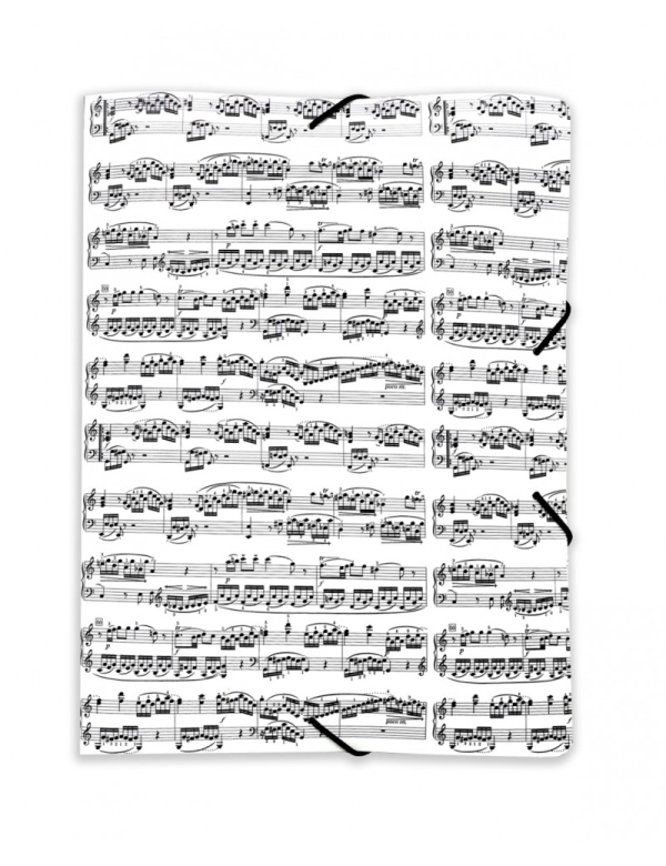 Vorderes Coverbild Gummizugmappe Notenzeilen weiß A4