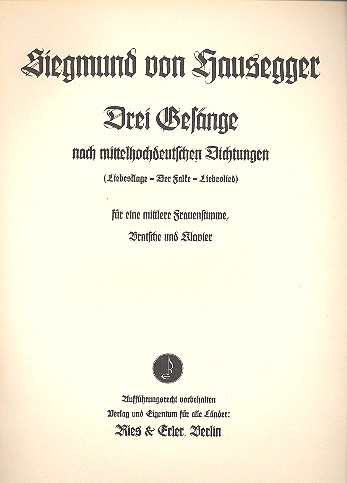 Vorderes Coverbild 3 Gesänge nach mittelhochdeutschen Dichtungen