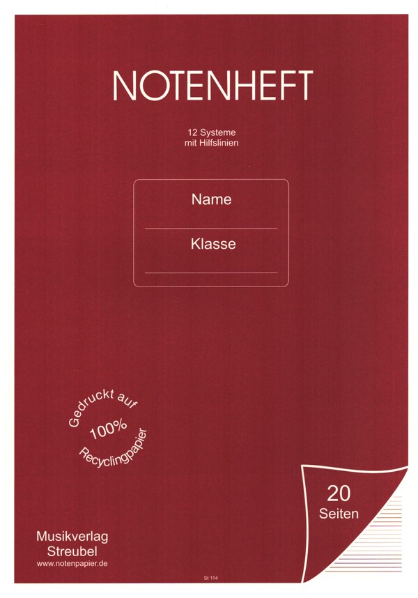 Vorderes Coverbild Notenheft  12 Systeme mit Hilfslinien