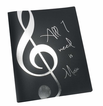 Vorderes Coverbild Mappe All I need is Music silber A4 mit 20 Prospekthüllen