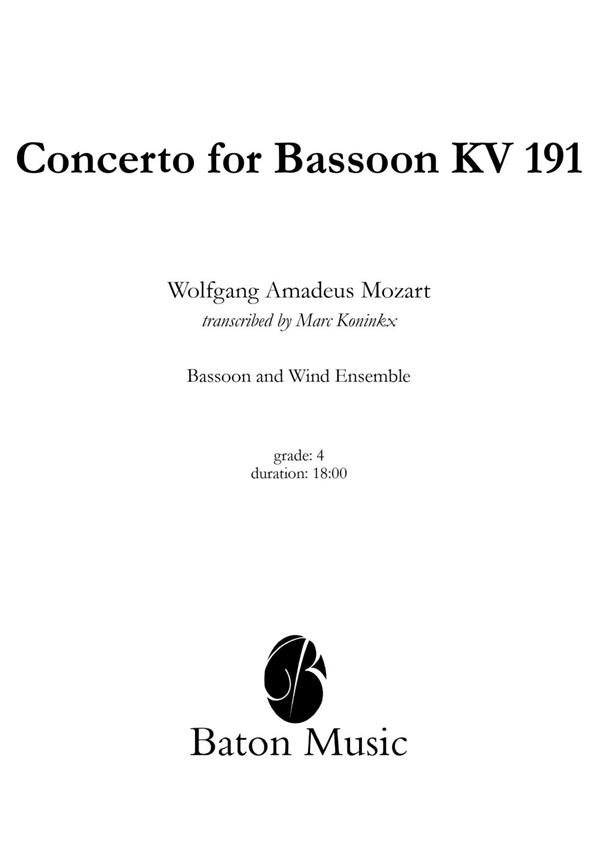Vorderes Coverbild Wolfgang Amadeus Mozart, Concerto for Bassoon KV 191