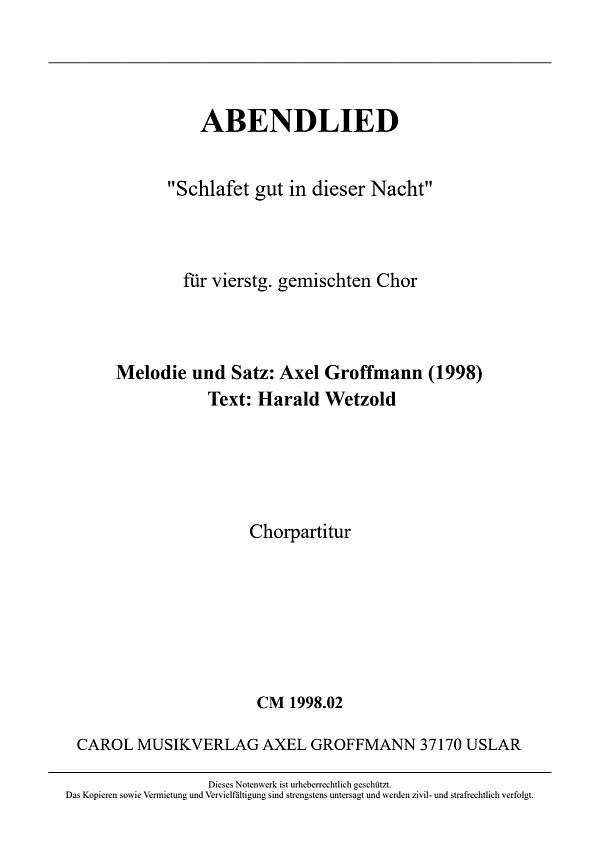 Vorderes Coverbild Abendlied 'Schlafet gut in dieser Nacht'