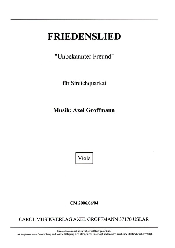 Vorderes Coverbild Friedenslied "Unbekannter Freund"