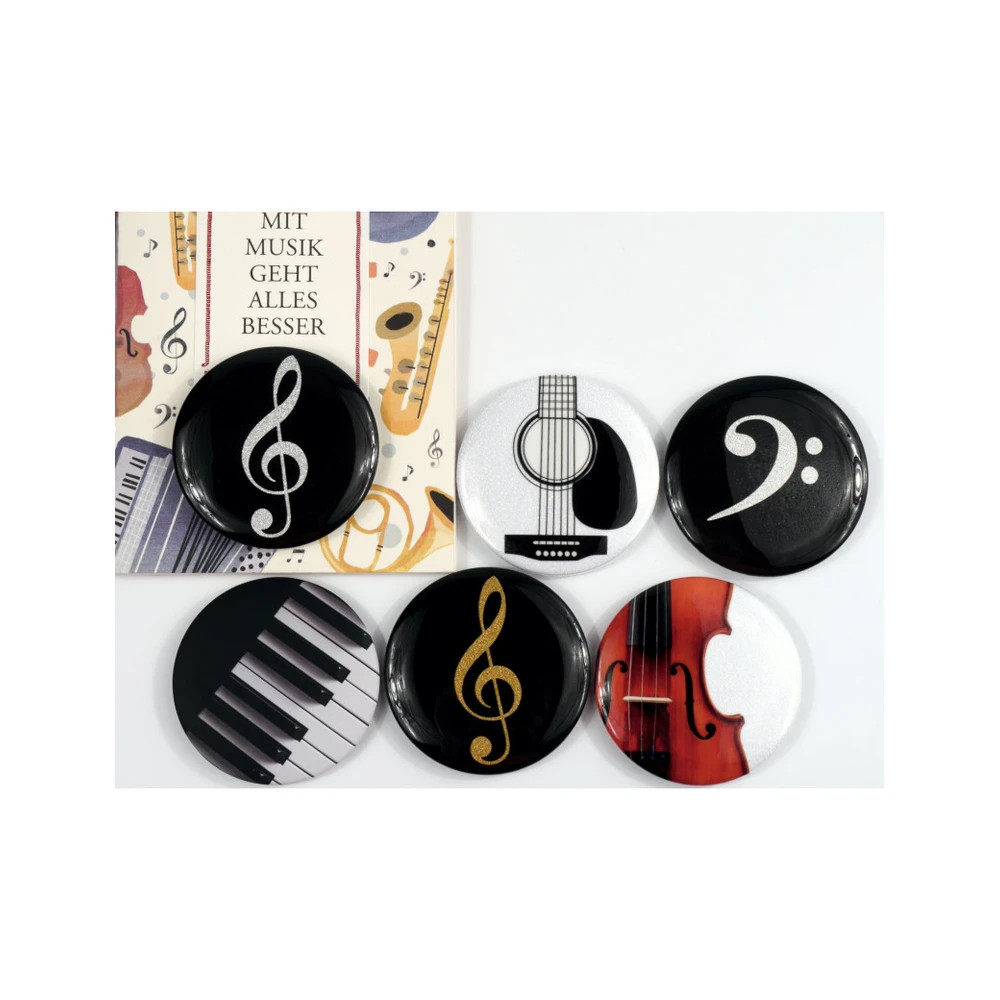agifty Magnet Button: Violinschlüssel Silber Glitter