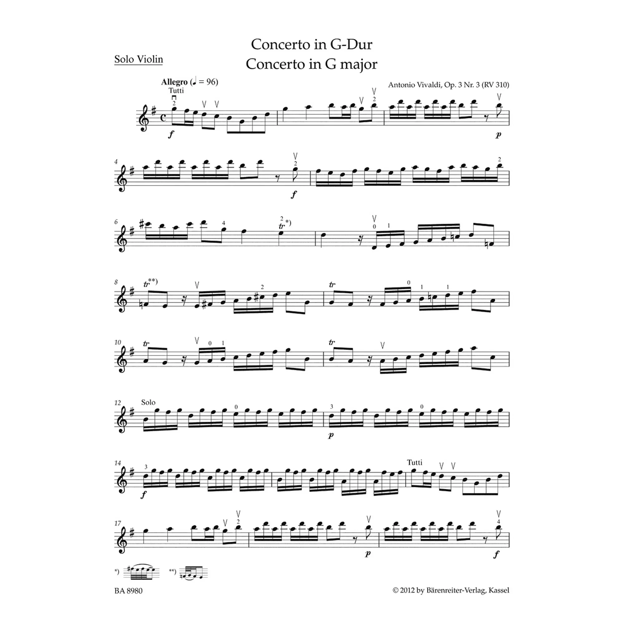 Concerto G-Dur OP 3/3 RV 310 PV 96