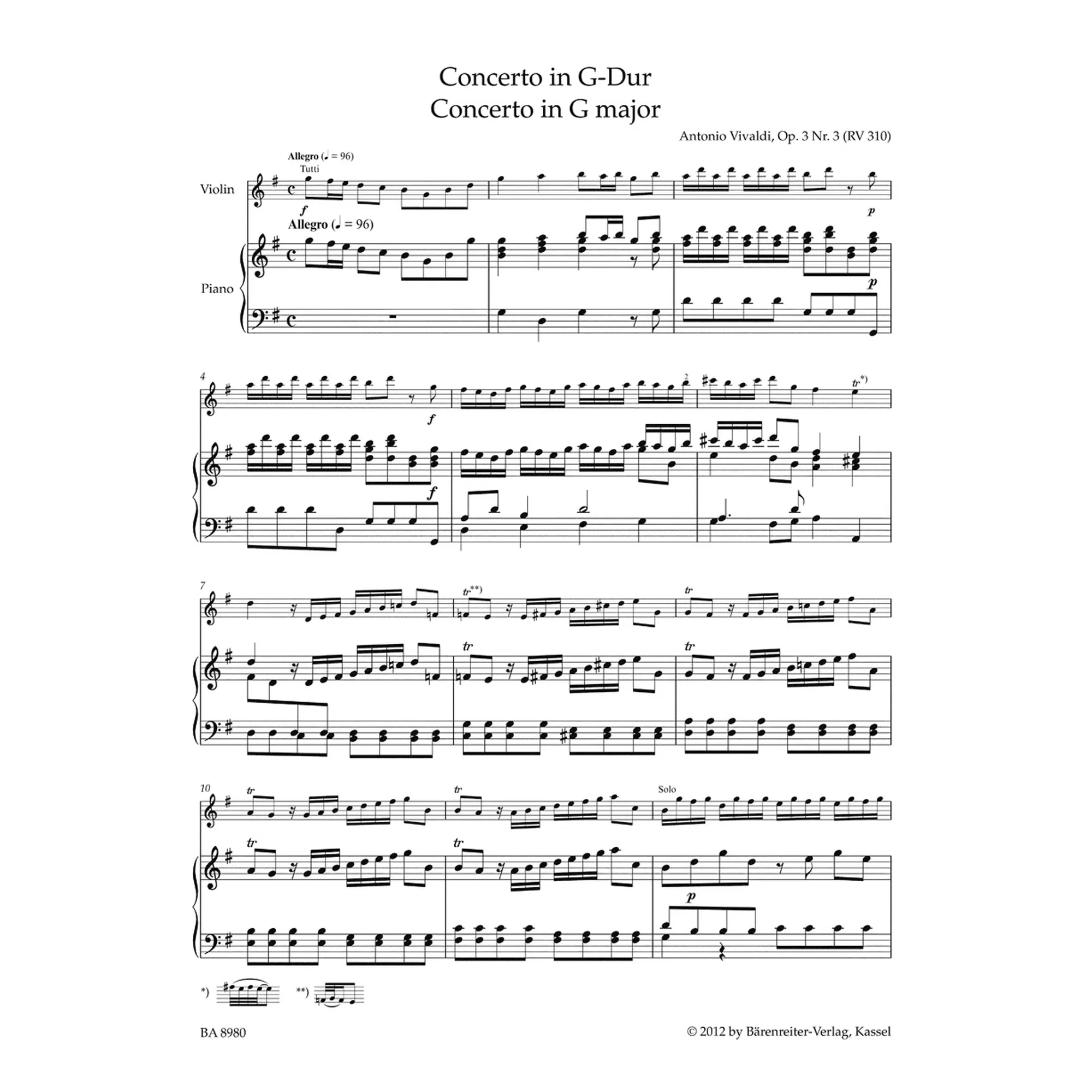 Concerto G-Dur OP 3/3 RV 310 PV 96