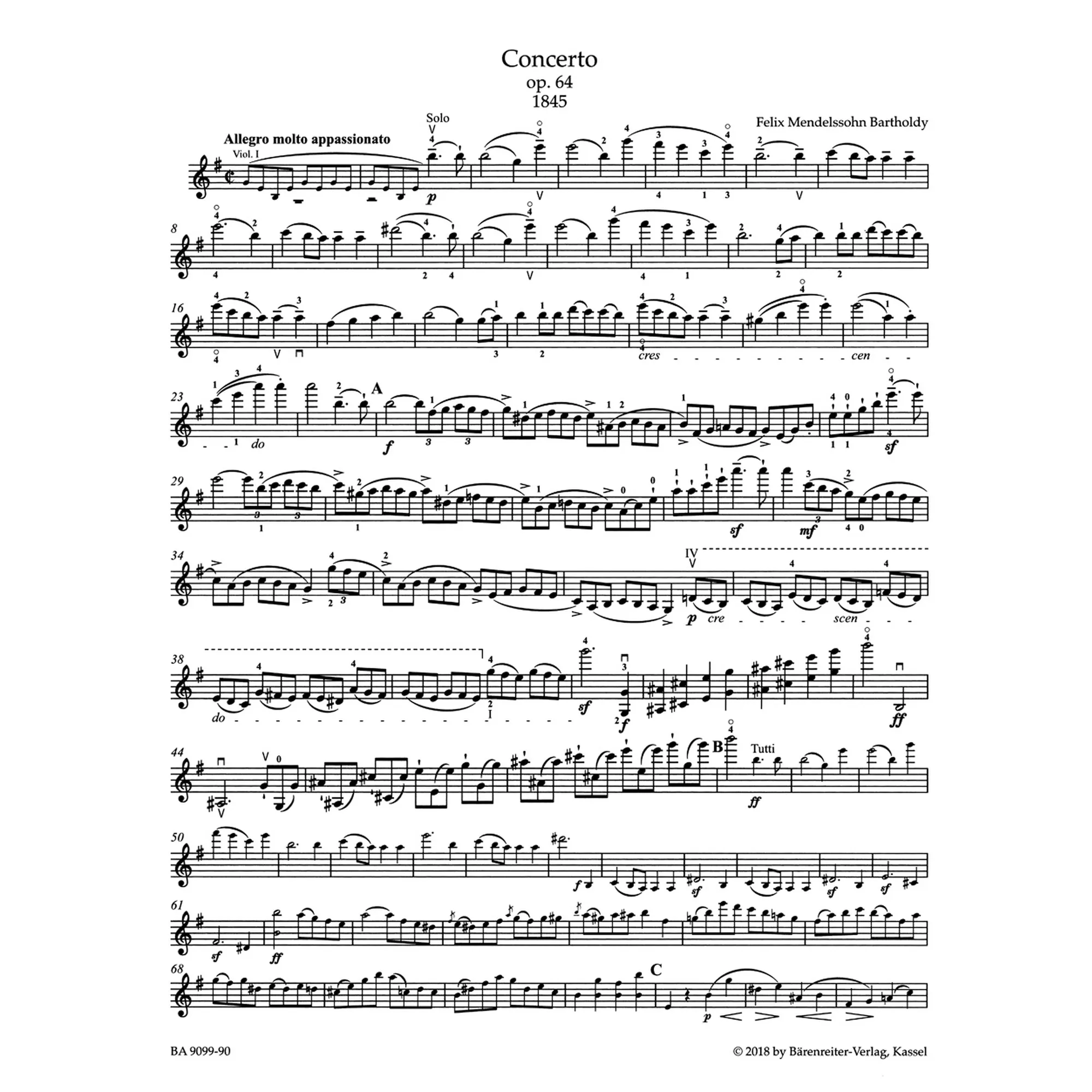Konzert e-Moll op.64 für Violine und Orchester (Spätfassung)