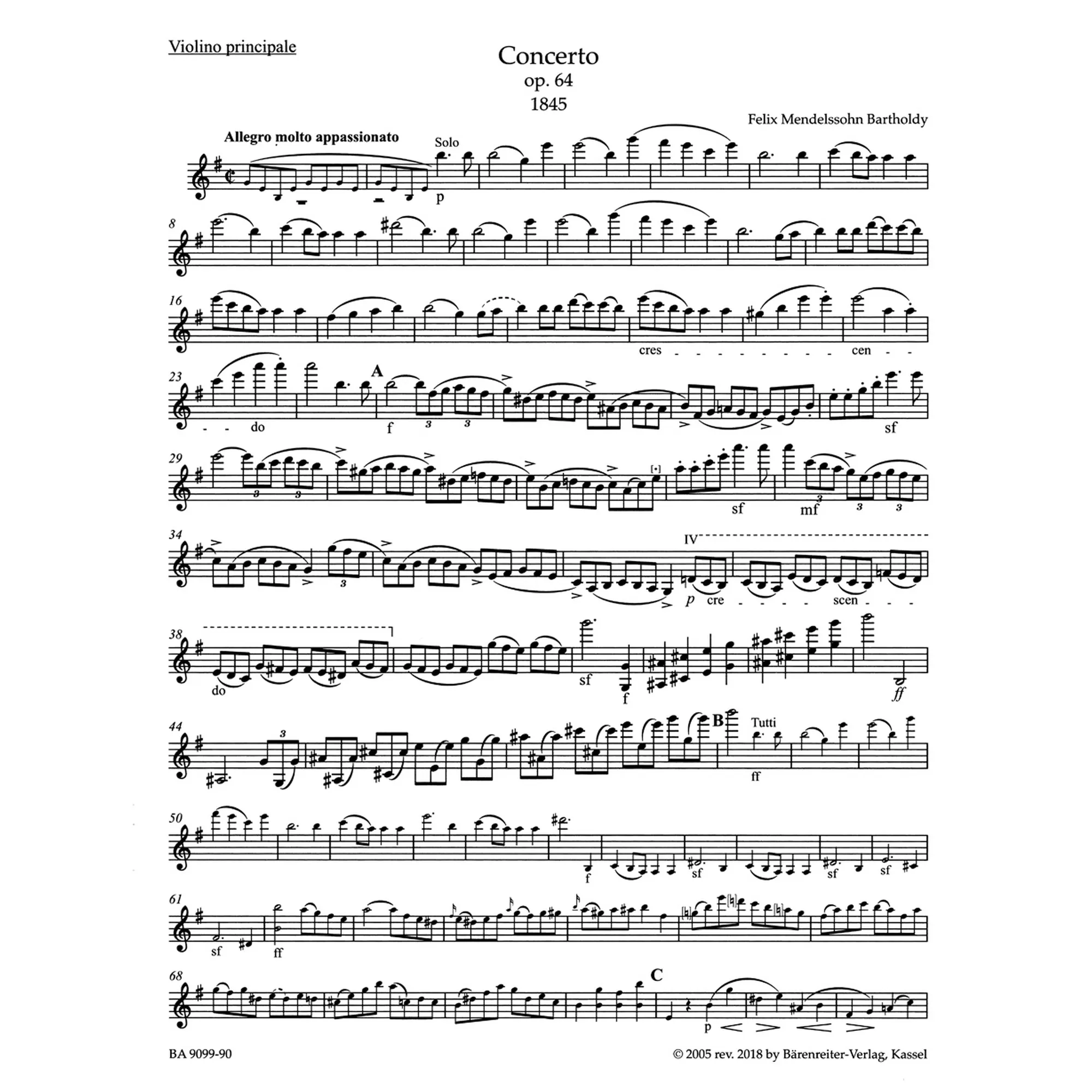 Konzert e-Moll op.64 für Violine und Orchester (Spätfassung)