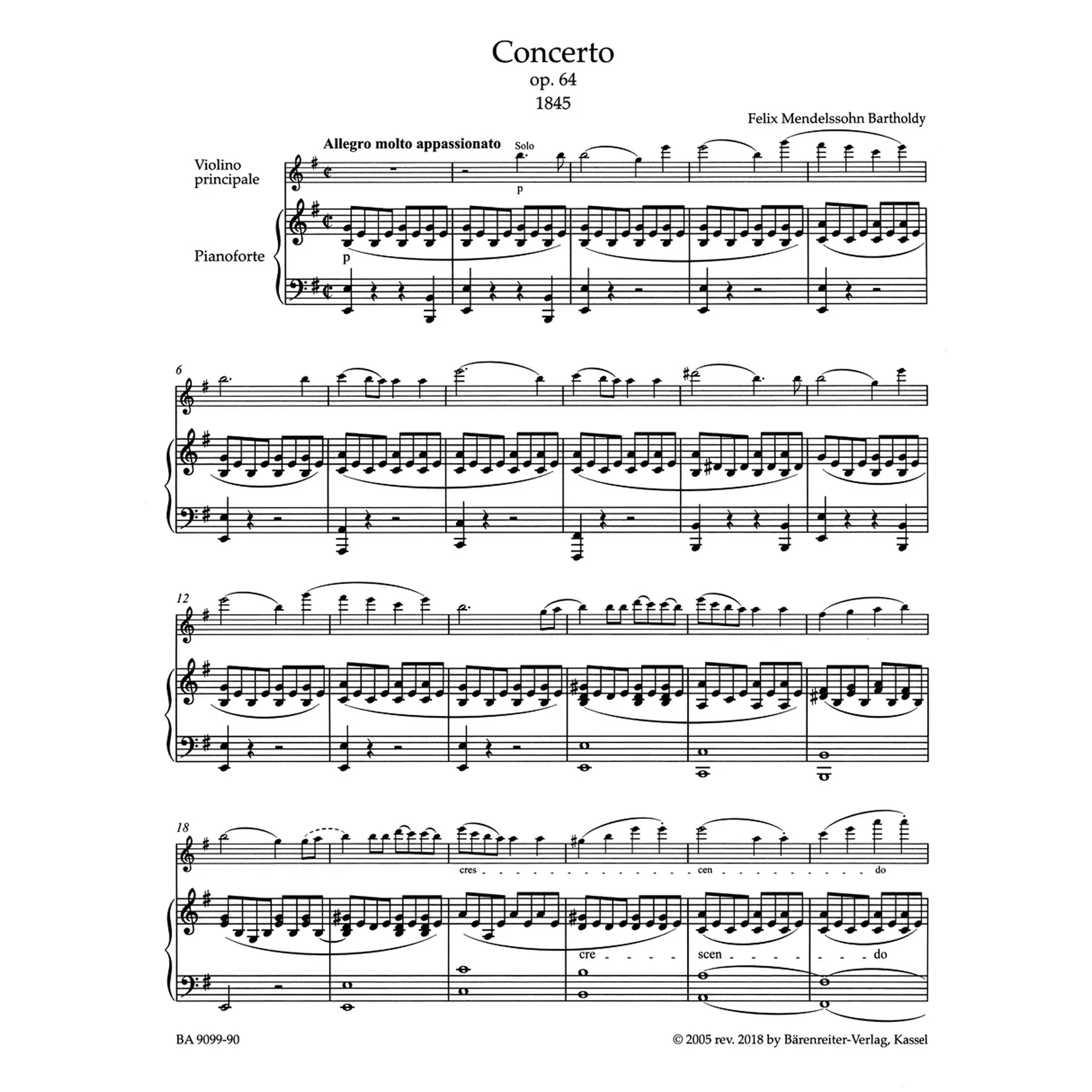 Konzert e-Moll op.64 für Violine und Orchester (Spätfassung)