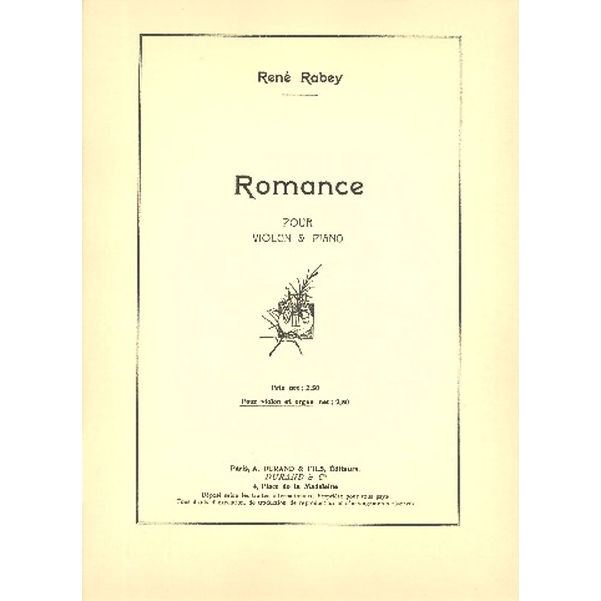 Rabey  : Romance Violon-Harpe Ou Piano