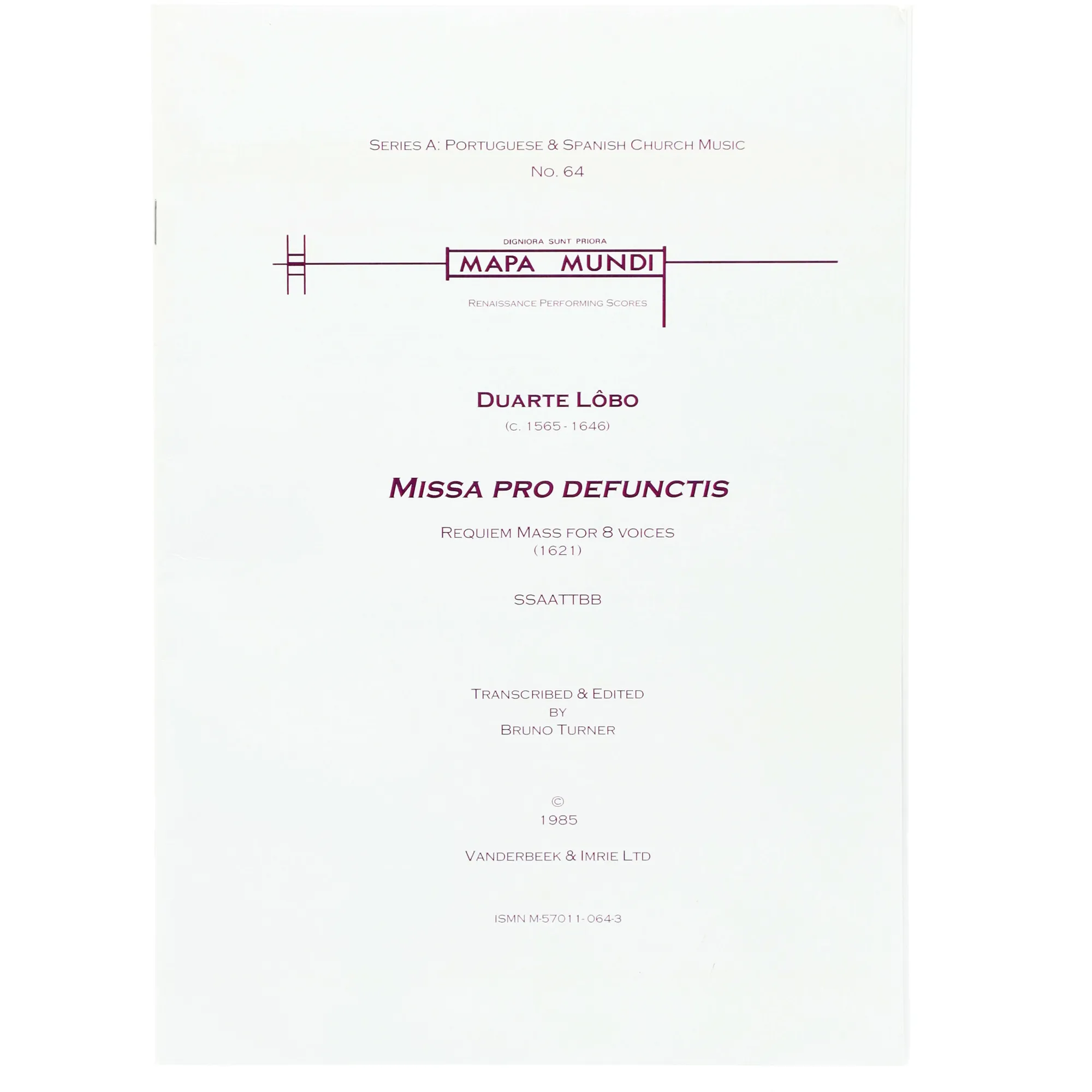 Missa pro defunctis for mixed chorus a cappella
