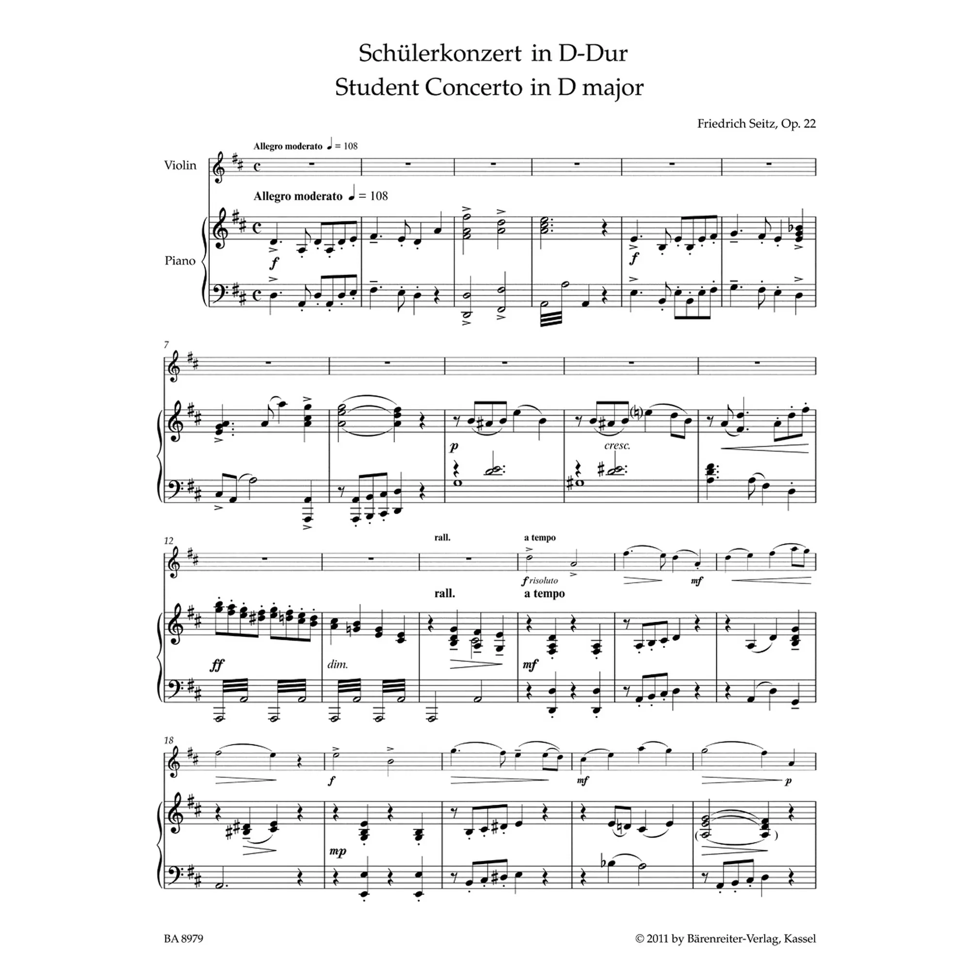 Concerto D-Dur op. 22
