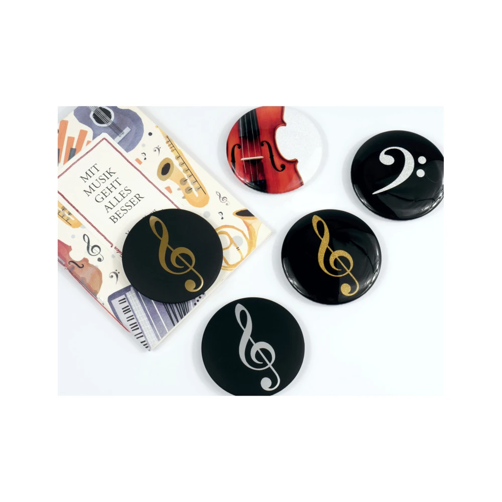 agifty Magnet Button: Violinschlüssel Gold Glitter