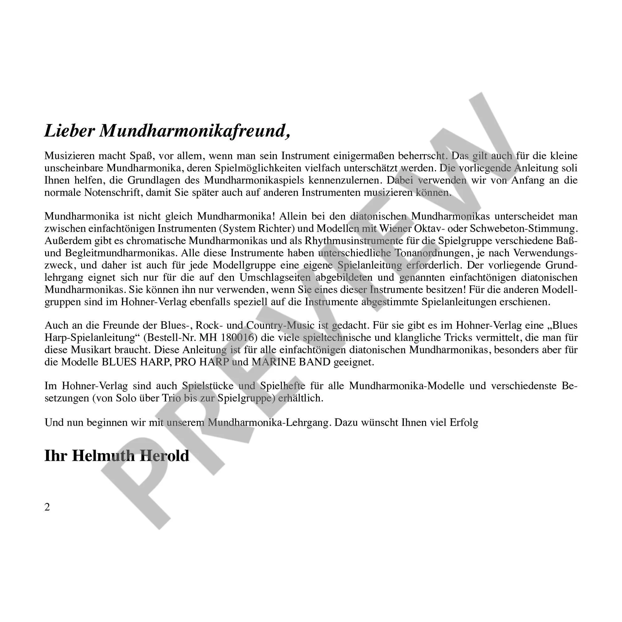 Spielanleitung für einfachtönige diatonische Mundharmonikas